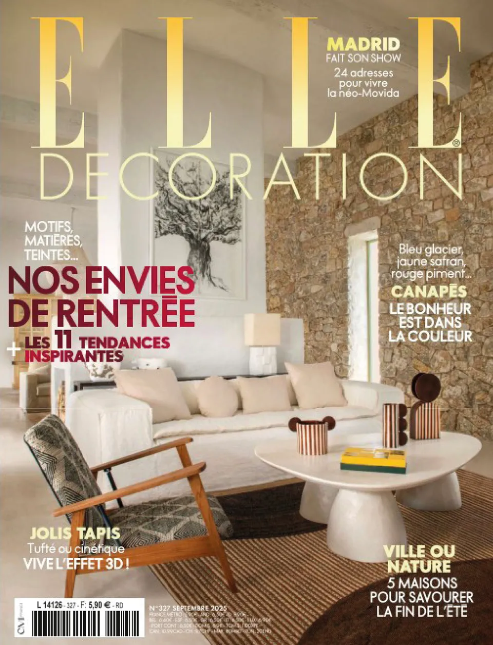 Page de couverture du magazine ELLE DÉCORATION, daté Septembre 2025, n°327.
Article de presse sur Studio Madame, Architecte d’intérieur.